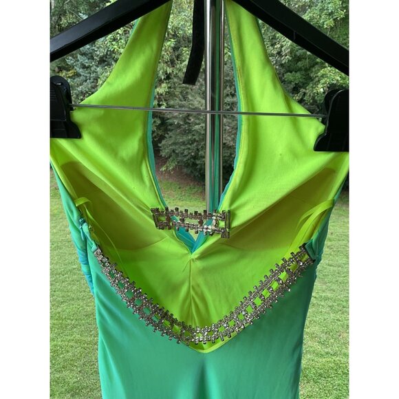 Cache Dress VTG Y2K Maxi Gown Prom Cruise Resort Fairy Whimiscal Ombre Green 2 - Picture 11 of 16